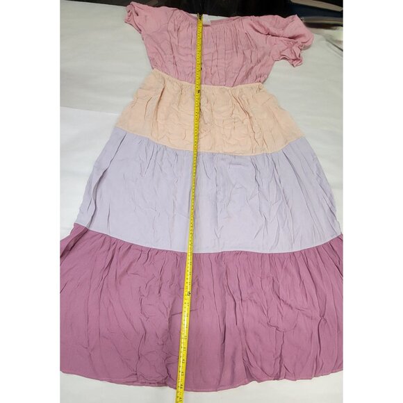 Honeyme Colorblock Tiered Midi Dress Rayon Flowy Womens Size L New - Picture 8 of 8